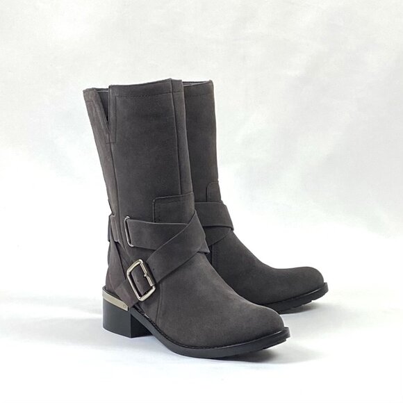 New Vince Camuto Wethima Shady Grey Suede Leather Mid-Calf Engineer Boot 8 - Picture 4 of 11
